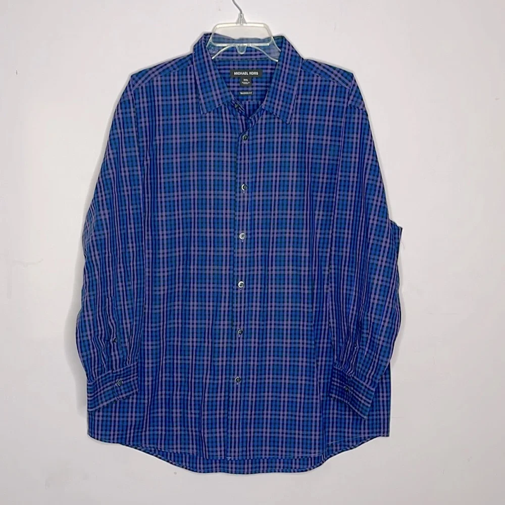 MICHAEL KORS tailored fit mens button down shirt XXL blue black purple NWOT - Picture 2 of 7